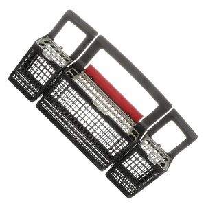 Multi-Compartment Black and Red Kitchen Dishwasher Basket